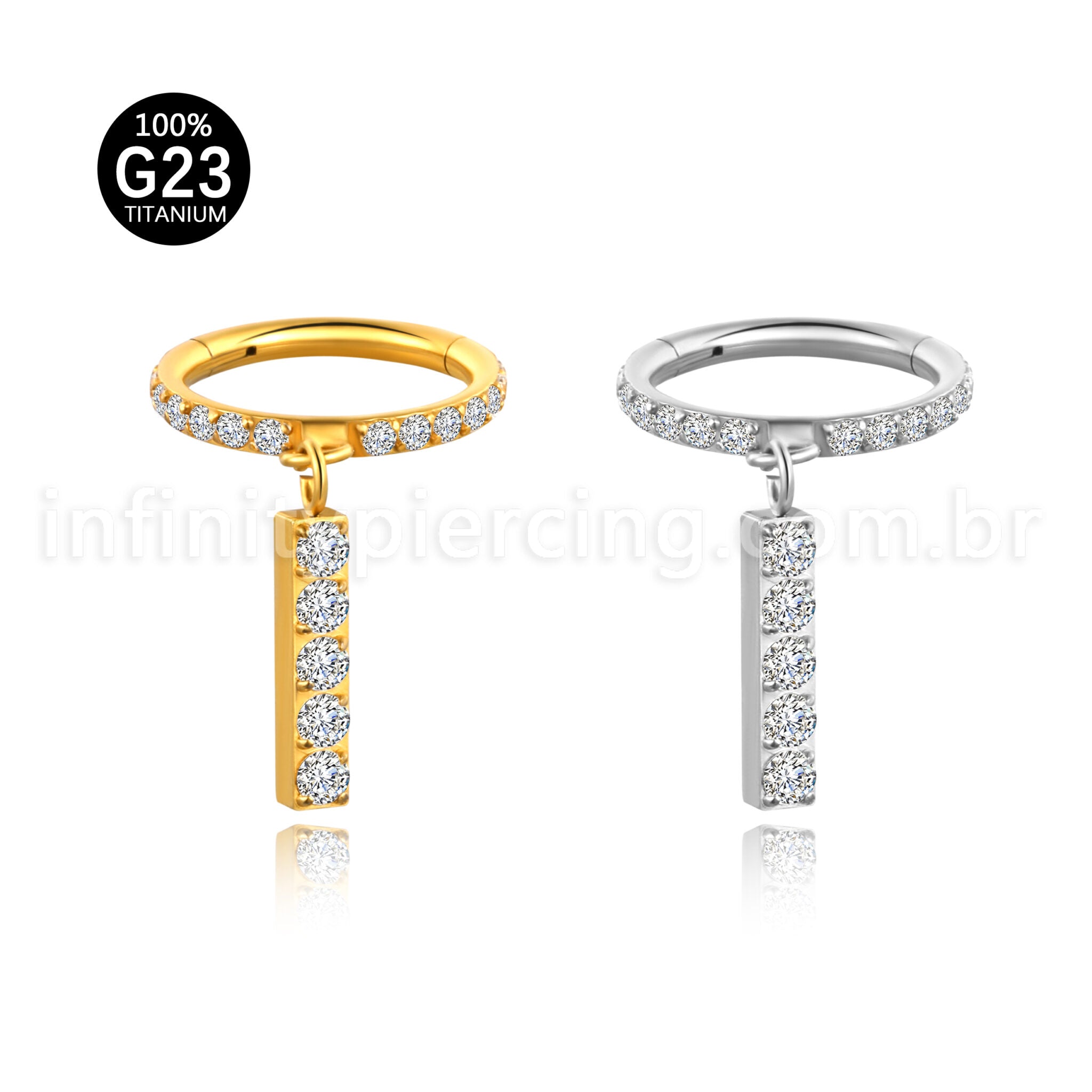 Piercing Argola Titânio Zircônia Cravejada Pingente Barra